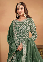 Thumbnail for Monjolika Fashion Embroidered Chinon Silk Ethnic Lehenga In Green