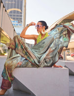 Thumbnail for Monjolika Fashion Grey Color Swiss Satin Printed Saree With Blouse