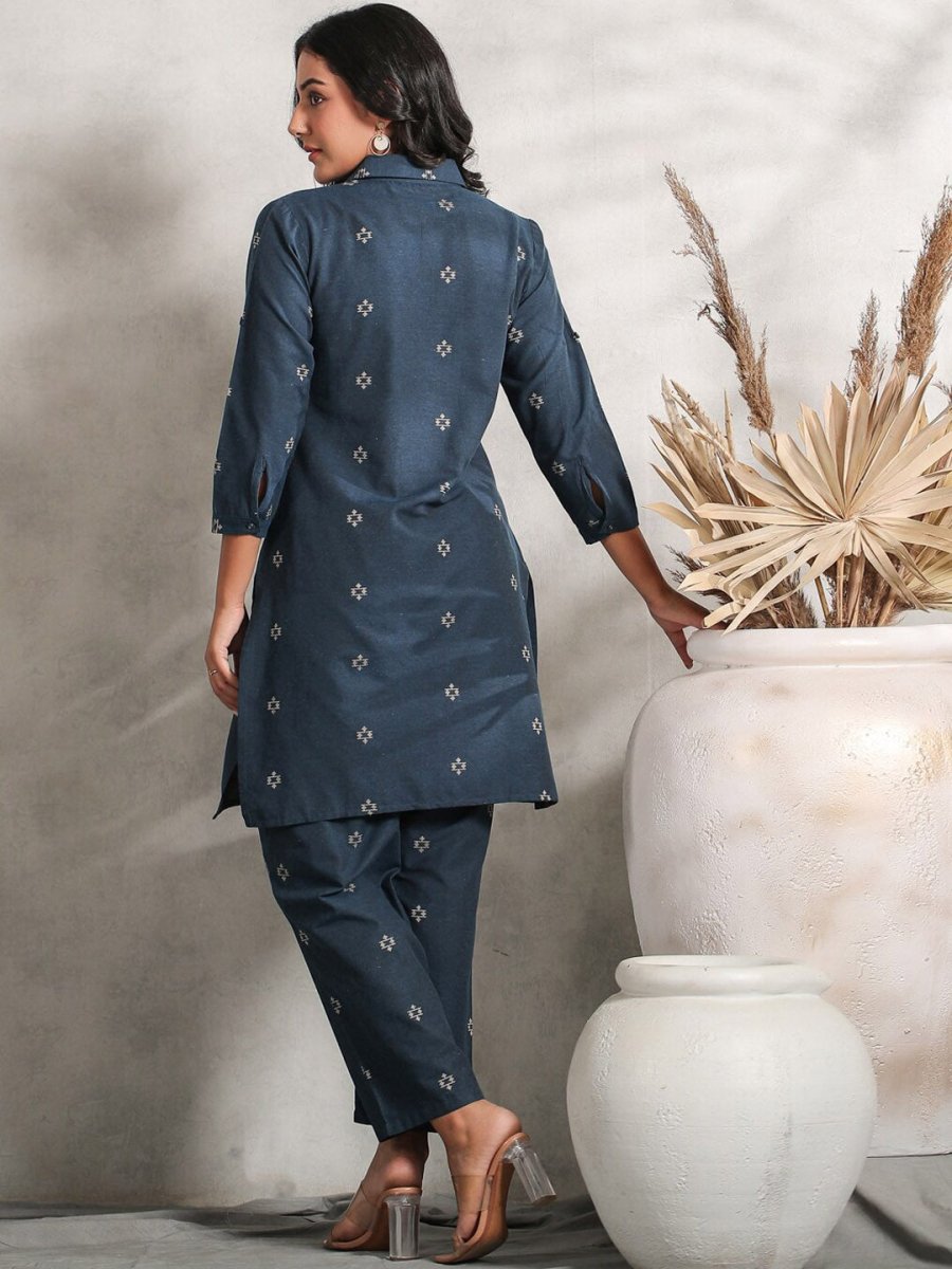 Anubhutee Ethnic Motifs Printed Shirt Collar Kurta with Trousers - Distacart