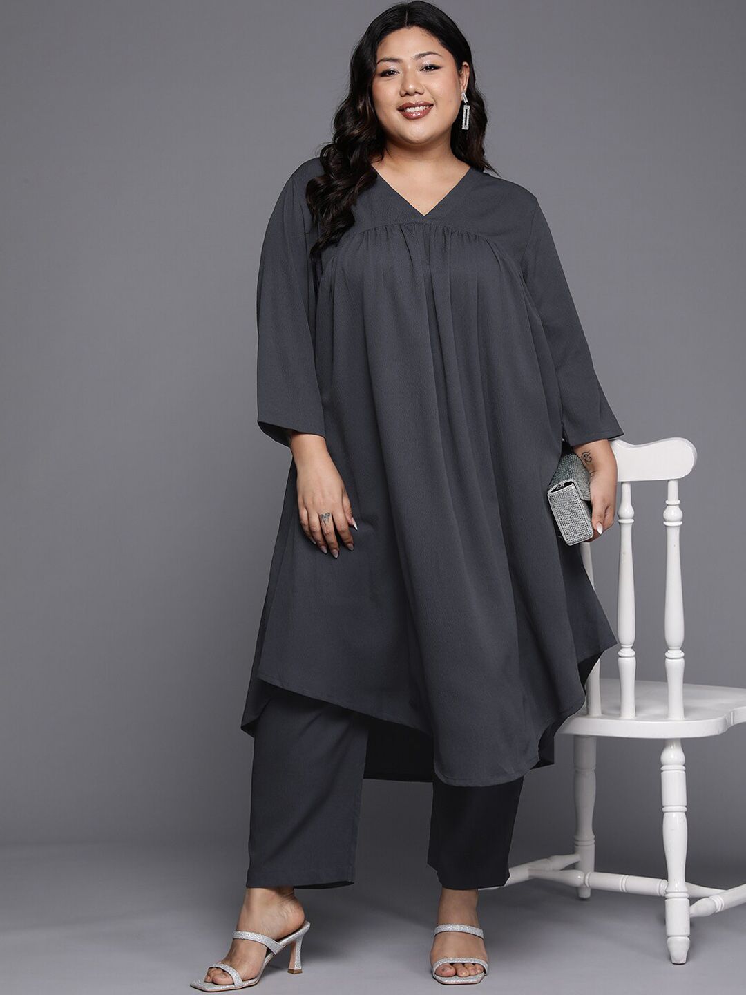 Sztori Plus Size V Neck A Line Kurta With Trouser - Distacart