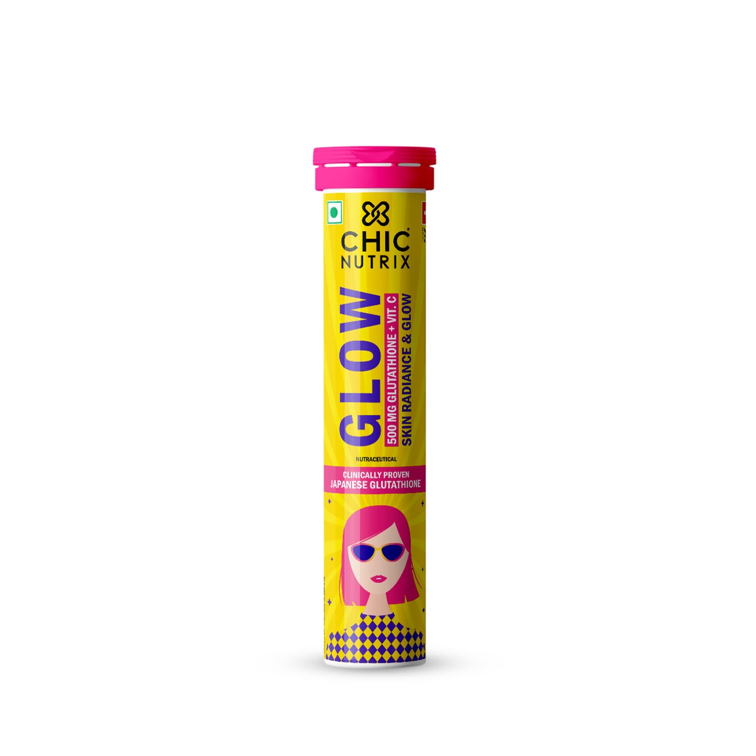 Chicnutrix Glow 500mg Effervescent Tablets - Strawberry & Lemon Flavor, For Glow & Radiance Skin
