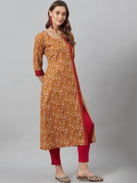 Thumbnail for Aks Floral Printed Round Neck A-Line Kurta - Distacart