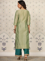 Thumbnail for Ode by House of Pataudi Round Neck Kurta With Palazzos - Distacart