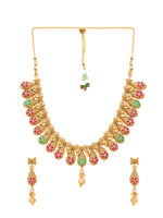Thumbnail for Aadita Gold Plated Temple Choker Ruby Jewellery Set - Distacart
