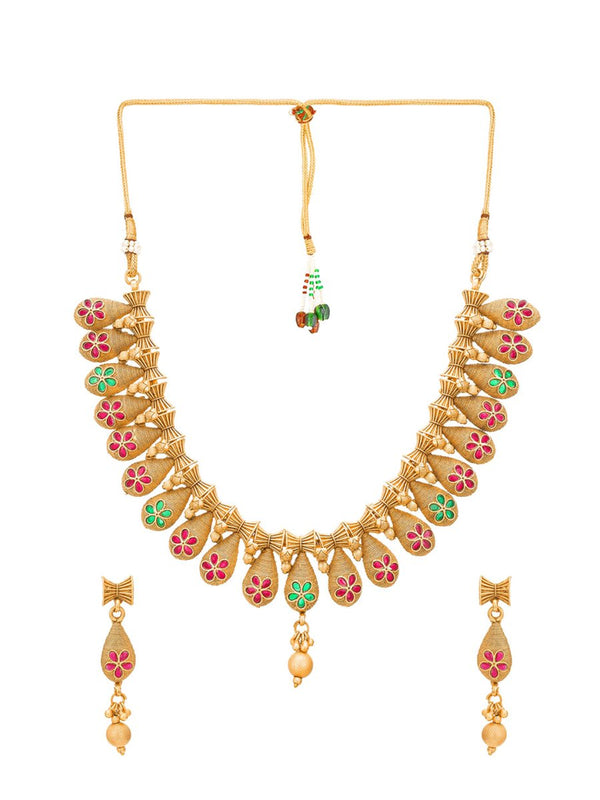 Aadita Gold Plated Temple Choker Ruby Jewellery Set - Distacart