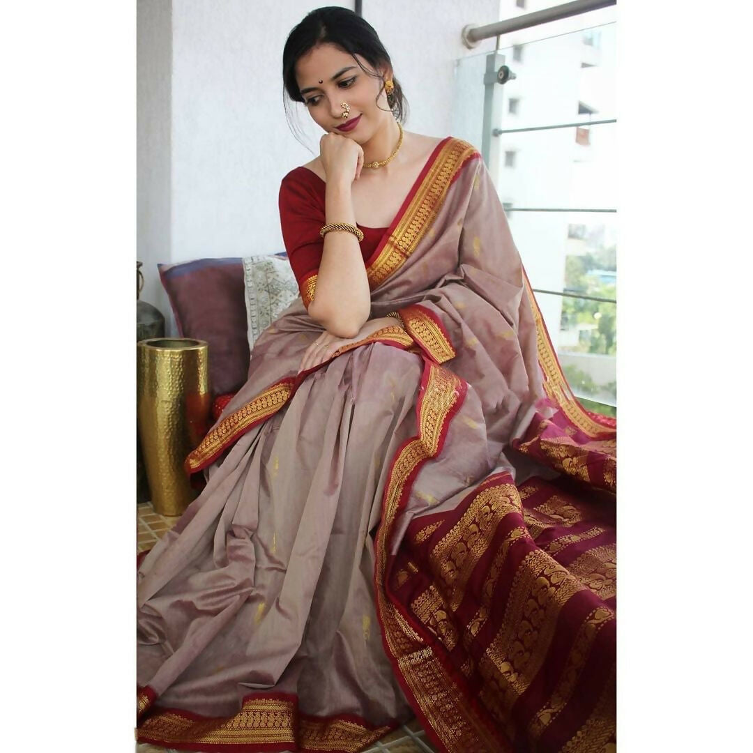Preksha Creation Designer Women Banarasi Soft Silk Saree - Grey