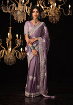 Thumbnail for Monjolika Fashion Lilac Colour Tissue Silk Embroidered Saree