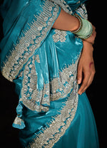 Thumbnail for Monjolika Fashion Sky Blue Colour Tissue Silk Embroidered Saree