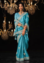 Thumbnail for Monjolika Fashion Sky Blue Colour Tissue Silk Embroidered Saree