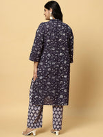 Thumbnail for Sztori Plus Size Floral Printed Pure Cotton Straight Kurta with Trousers - Distacart