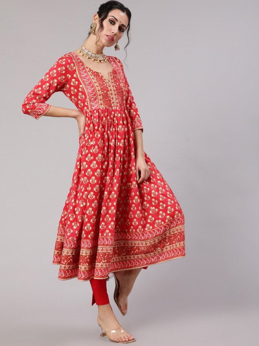 Aks Ethnic Motifs Printed Cotton Anarkali Kurta - Distacart