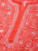 Thumbnail for ADA Women Red & White Sustainable Hand Embroidered Chikankari Handloom Kurta with Palazzos - Distacart