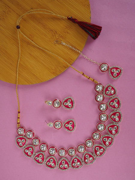 Divisha Alloy Gold-plated Pink Meena Western Jewellery Set