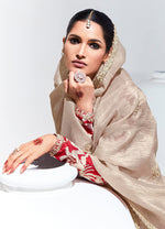 Thumbnail for Monjolika Fashion Cream Embroidered Sequence Work Saree For Festival