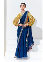 Thumbnail for Monjolika Fashion Dark Blue Embroidered Sequence Work Saree For Festival