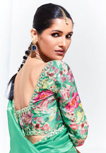 Thumbnail for Monjolika Fashion Light Cyan Embroidered Sequence Work Saree For Festival