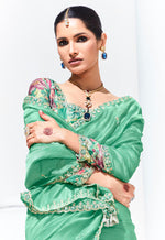 Thumbnail for Monjolika Fashion Light Cyan Embroidered Sequence Work Saree For Festival