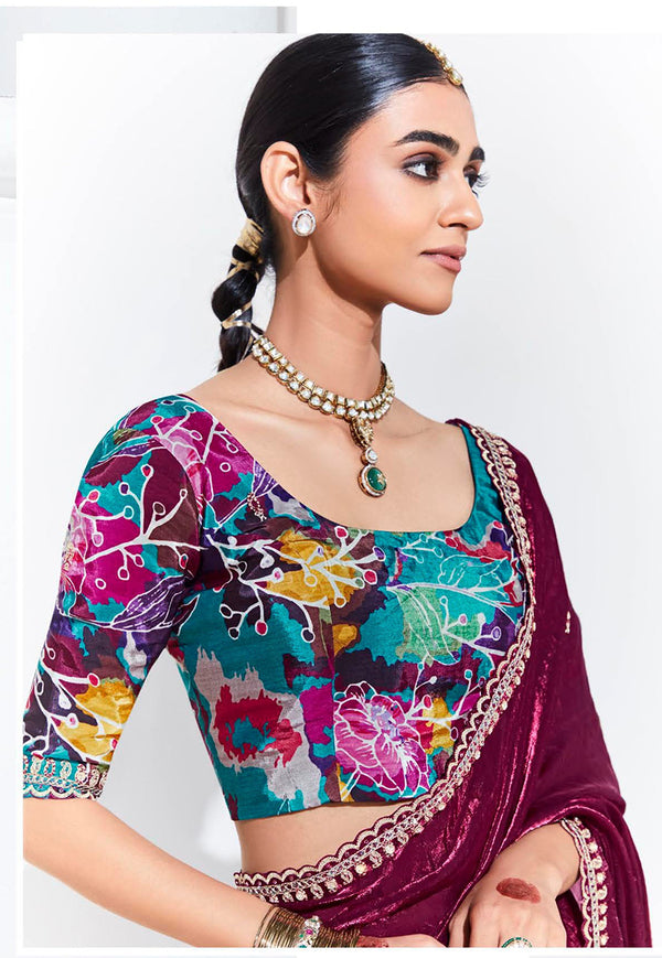 Monjolika Fashion Plum Embroidered Sequence Work Saree For Festival