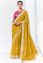 Thumbnail for Monjolika Fashion Mustard Embroidered Sequence Work Saree For Festival