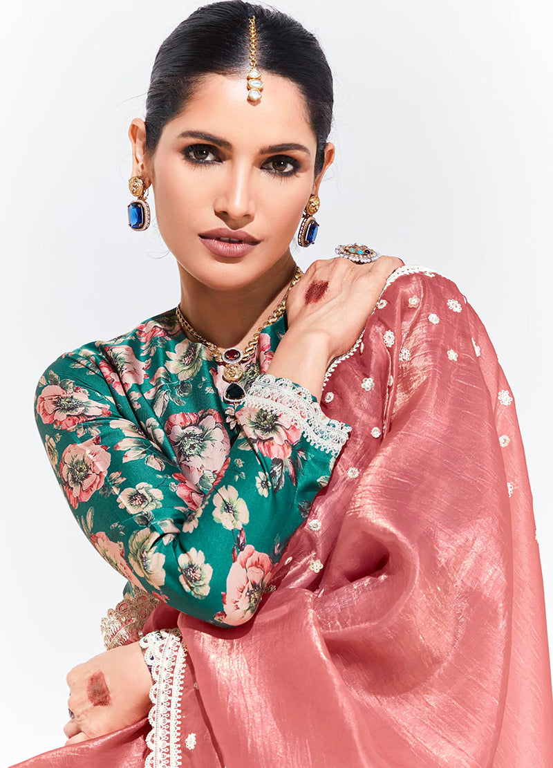 Monjolika Fashion Peach Embroidered Sequence Work Saree For Festival