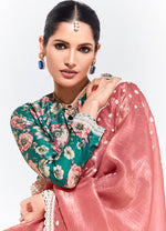 Thumbnail for Monjolika Fashion Peach Embroidered Sequence Work Saree For Festival