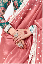 Thumbnail for Monjolika Fashion Peach Embroidered Sequence Work Saree For Festival