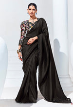 Thumbnail for Monjolika Fashion Black Embroidered Sequence Work Saree For Festival