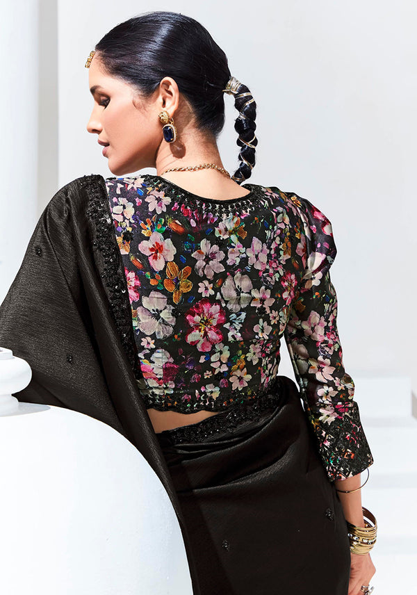 Monjolika Fashion Black Embroidered Sequence Work Saree For Festival