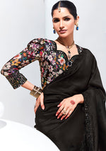 Thumbnail for Monjolika Fashion Black Embroidered Sequence Work Saree For Festival