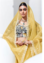 Thumbnail for Monjolika Fashion Light Yellow Embroidered Sequence Work Saree For Festival