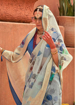 Thumbnail for Monjolika Fashion Organza Printed Aqua Blue Contemporary Saree