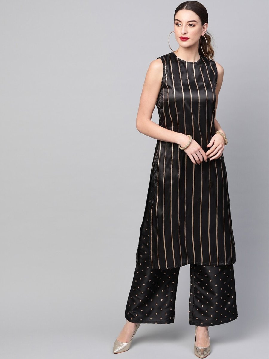 Aks Striped Sleeveless Kurta With Palazzos - Distacart