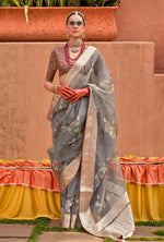 Thumbnail for Monjolika Fashion Organza Printed Grey Contemporary Saree