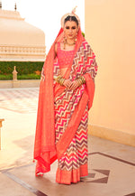 Thumbnail for Monjolika Fashion Silk Peach Foil Print Trendy Saree