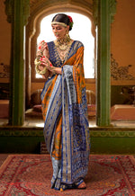 Thumbnail for Monjolika Fashion Silk Patola Print Mustard Traditional Saree