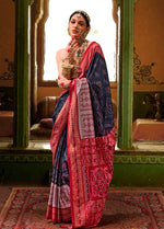 Thumbnail for Monjolika Fashion Silk Patola Print Navy Blue Traditional Saree