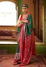 Thumbnail for Monjolika Fashion Green Silk Patola Print Classic Saree