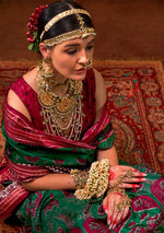 Thumbnail for Monjolika Fashion Green Silk Patola Print Classic Saree