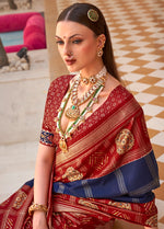 Thumbnail for Monjolika Fashion Navy Blue Patola Foliage Prints Silk Designer Saree