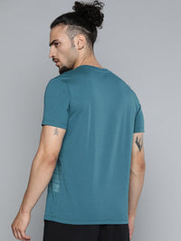 Thumbnail for Alcis Men Teal Blue Typography Printed Slim Fit Gym T-shirt - Distacart