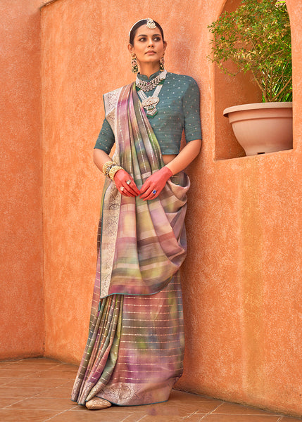 Monjolika Fashion Silk Multi Colour Foil Print Contemporary Saree