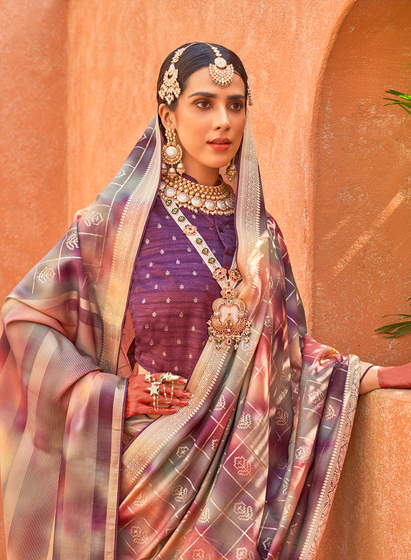 Monjolika Fashion Silk Multi Colour Foil Print Designer Saree