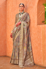 Thumbnail for Monjolika Fashion Foil Print Traditional Silk Saree In Light Brown