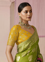 Thumbnail for Monjolika Fashion Viscose Weaving Floral Printed Contemporary Saree In Green