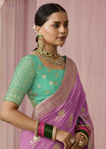 Thumbnail for Monjolika Fashion Viscose Mauve Weaving Floral Printed Designer Saree