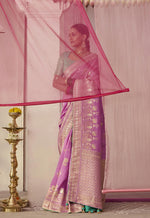 Thumbnail for Monjolika Fashion Viscose Mauve Weaving Floral Printed Designer Saree