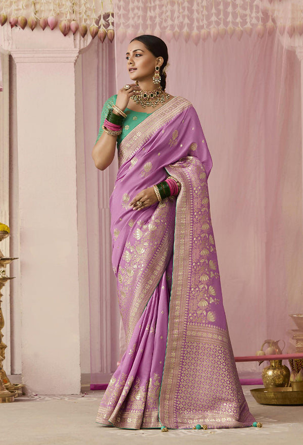Monjolika Fashion Viscose Mauve Weaving Floral Printed Designer Saree