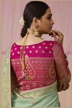 Thumbnail for Monjolika Fashion Viscose Weaving Floral Printed Sea Green Traditional Saree