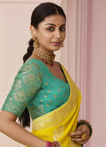 Thumbnail for Monjolika Fashion Yellow Weaving Floral Printed Viscose Classic Saree