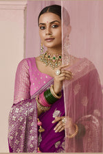 Thumbnail for Monjolika Fashion Purple Viscose Weaving Floral Printed Contemporary Saree